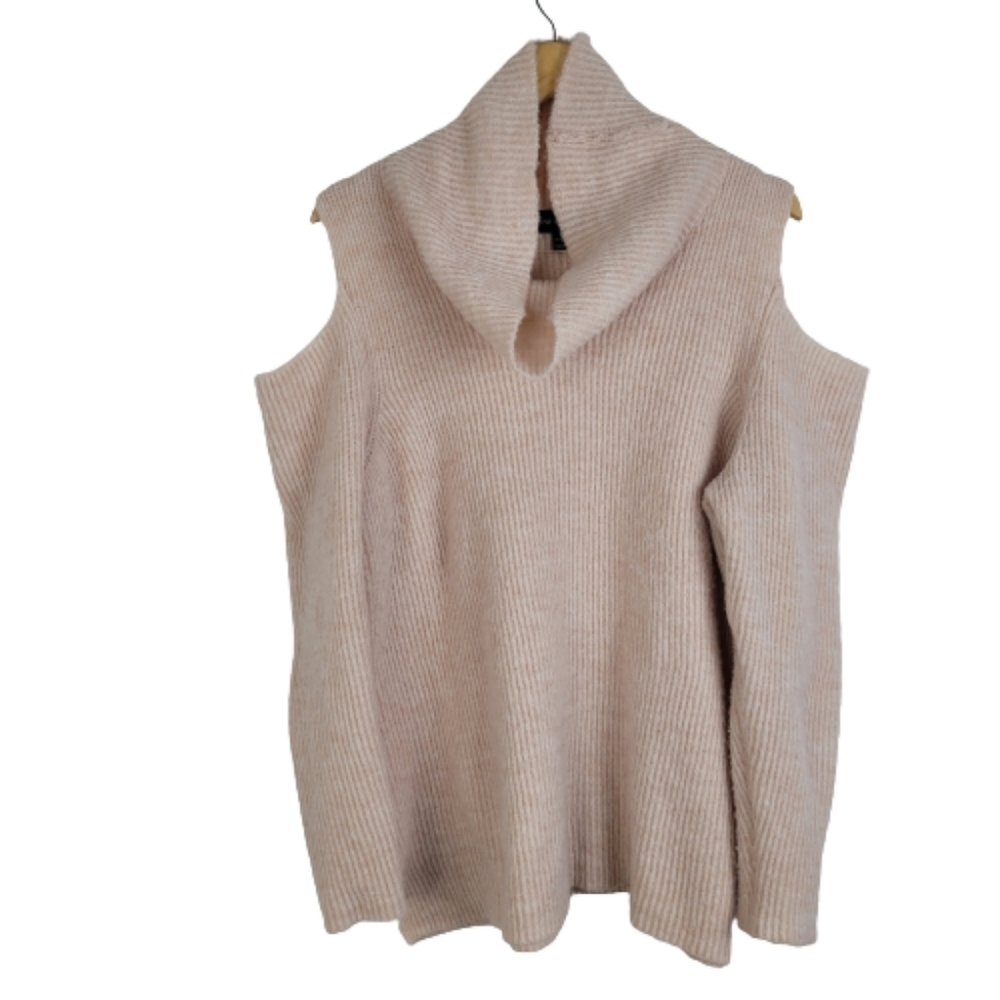 Lane Bryant light pink cold shoulder ribbed turtleneck sweater